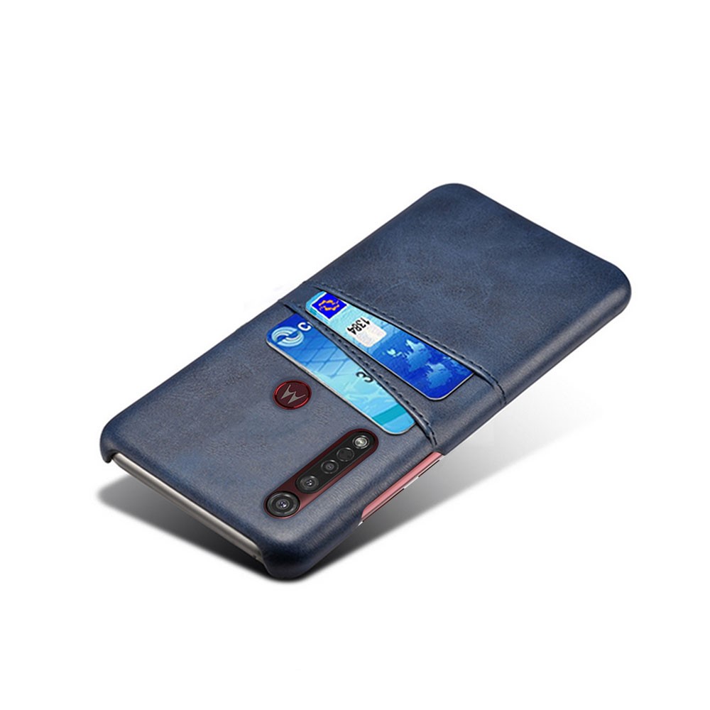 KSQ Double Card Slots PU Leather Coated Hard PC Case for Motorola Moto G8 Plus - Dark Blue-4