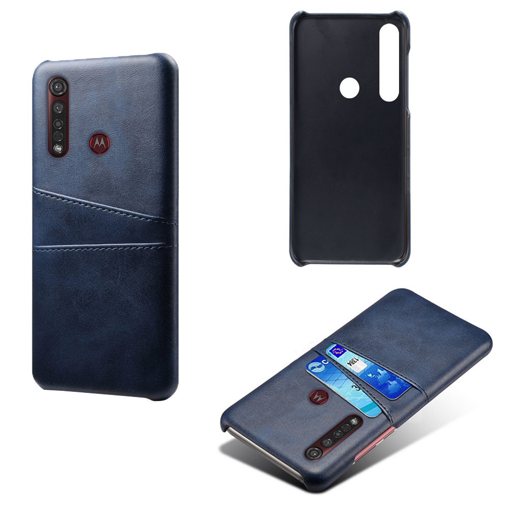 KSQ Double Card Slots PU Leather Coated Hard PC Case for Motorola Moto G8 Plus - Dark Blue-5