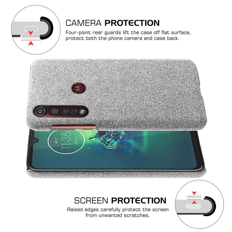KSQ Pure Color Cloth + PC Mobile Phone Case Cover for Motorola Moto G8 Plus - Light Grey-5