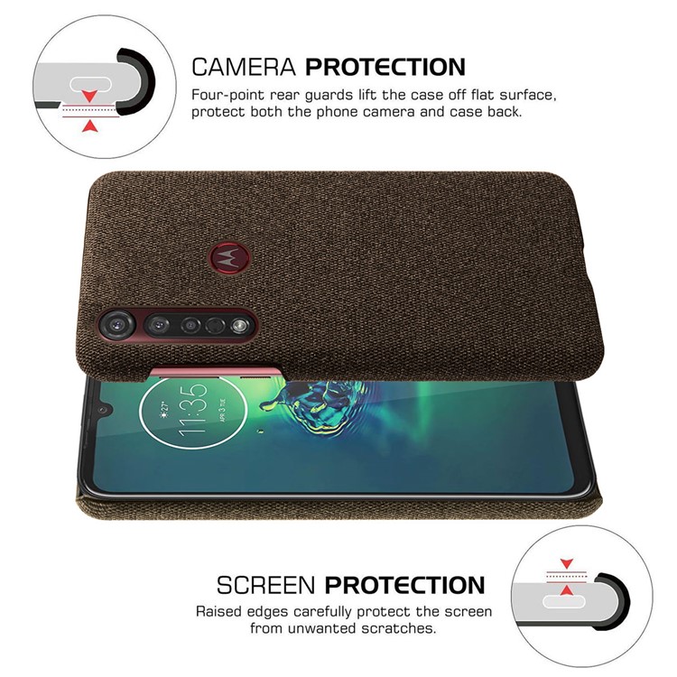 KSQ Pure Color Cloth + PC Mobile Phone Case Cover for Motorola Moto G8 Plus - Coffee-5