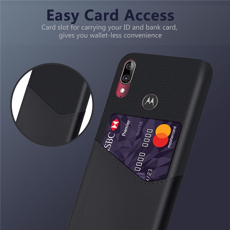 KSQ Cloth PU Leather Coated PC Protective Case with Card Slot for Motorola Moto E6 Plus - Black-4