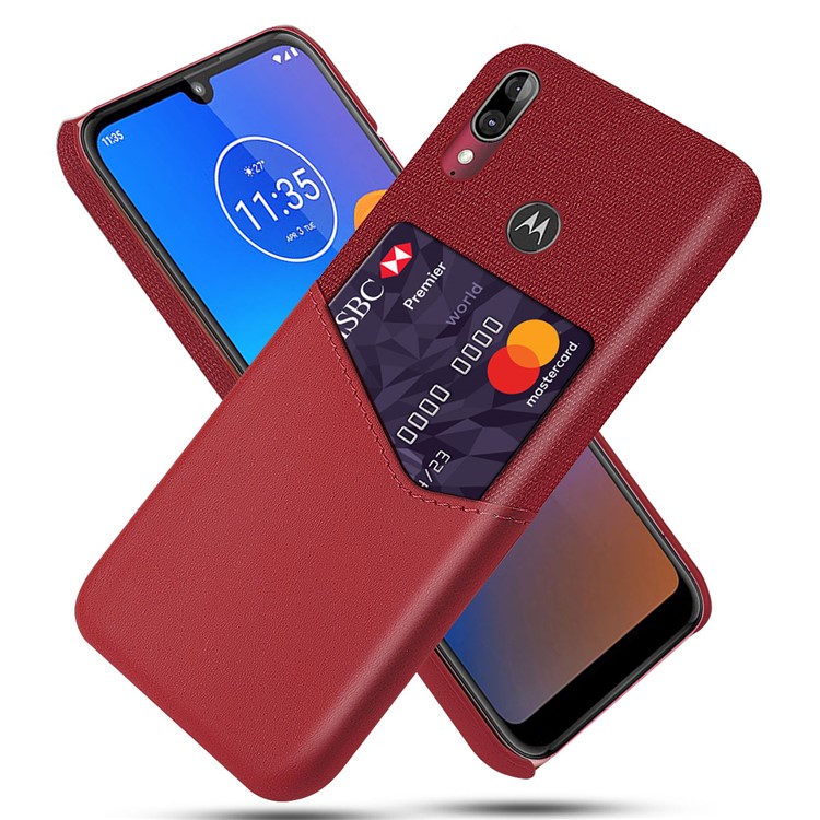 KSQ Cloth PU Leather Coated PC Protective Case with Card Slot for Motorola Moto E6 Plus - Red-1