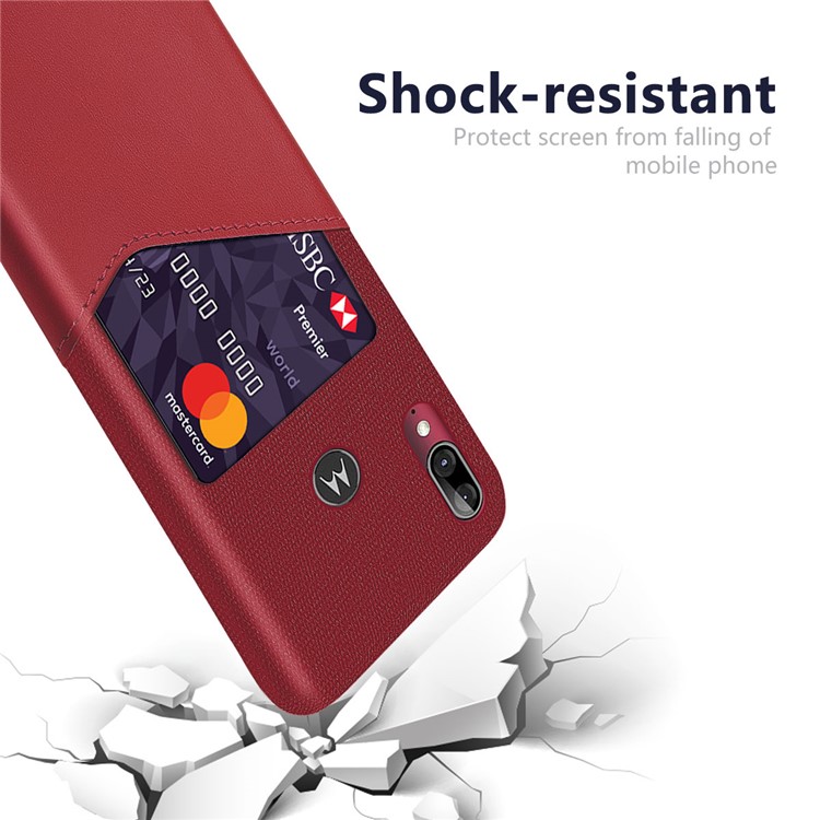 KSQ Cloth PU Leather Coated PC Protective Case with Card Slot for Motorola Moto E6 Plus - Red-3