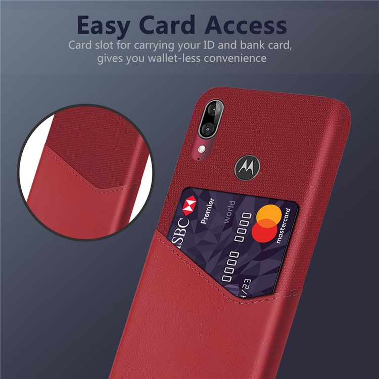 KSQ Cloth PU Leather Coated PC Protective Case with Card Slot for Motorola Moto E6 Plus - Red-4