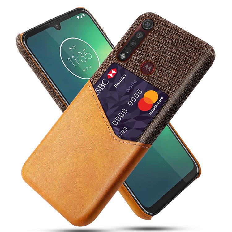 KSQ Cloth PU Leather Coated PC Protective Case with Card Slot for Motorola Moto G8 Plus - Brown-1