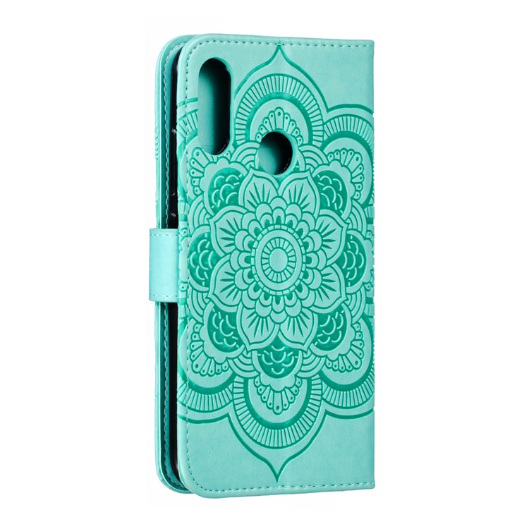 Imprint Mandala Flower Stand Leather Wallet Case for Motorola Moto E6 Plus - Cyan-4
