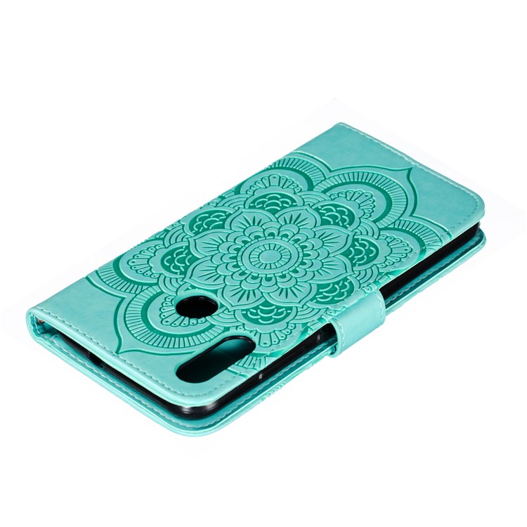 Imprint Mandala Flower Stand Leather Wallet Case for Motorola Moto E6 Plus - Cyan-6