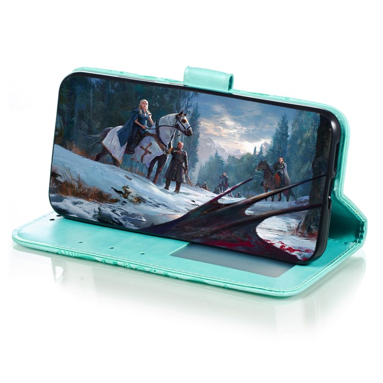 Imprint Mandala Flower Stand Leather Wallet Case for Motorola Moto E6 Plus - Cyan-8