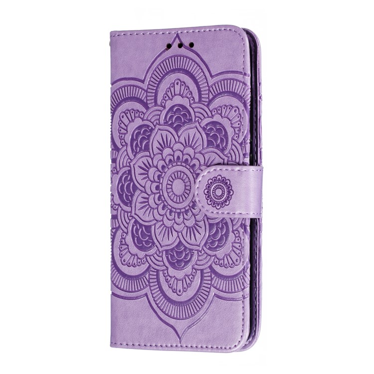 Imprint Mandala Flower Stand Leather Wallet Case for Motorola Moto E6 Plus - Purple-3