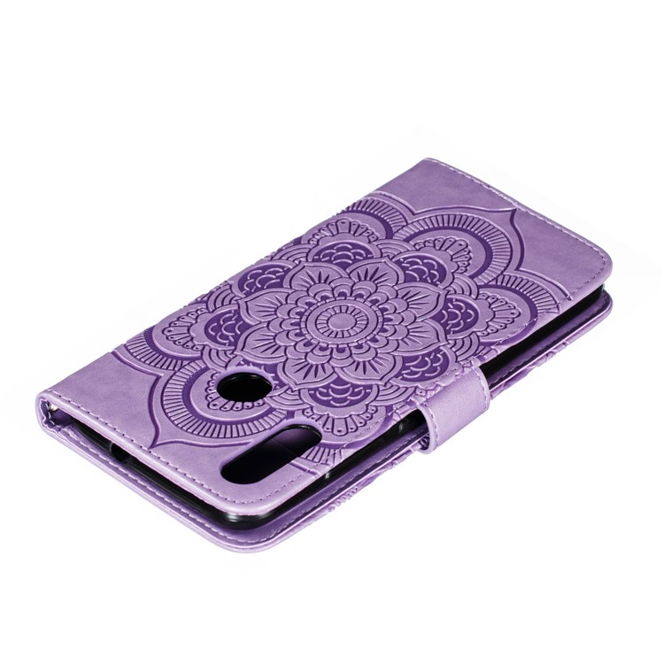 Imprint Mandala Flower Stand Leather Wallet Case for Motorola Moto E6 Plus - Purple-6