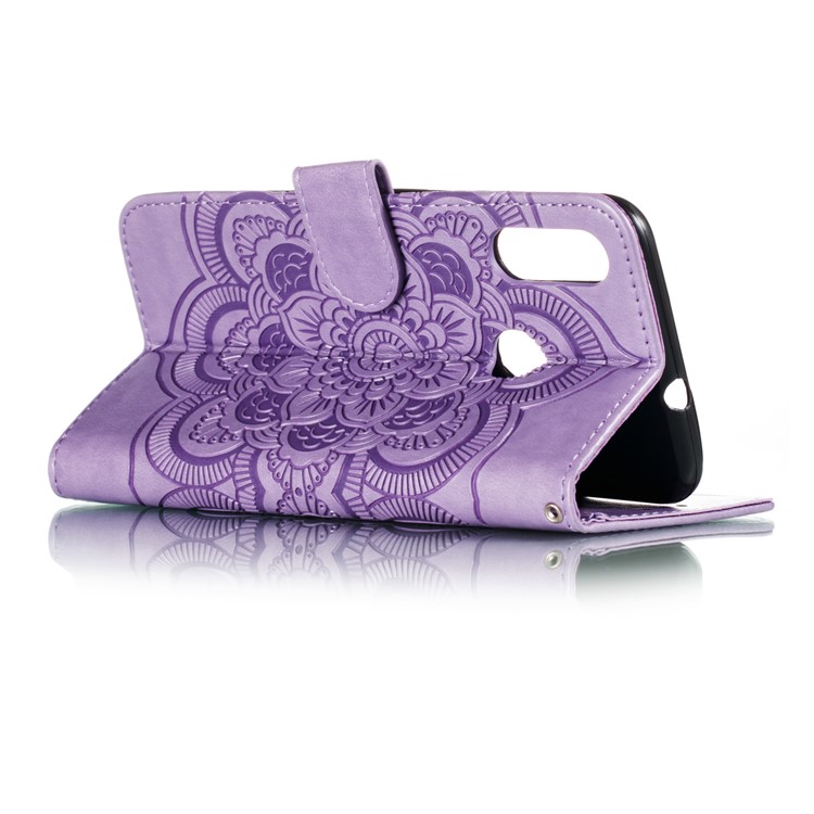 Imprint Mandala Flower Stand Leather Wallet Case for Motorola Moto E6 Plus - Purple-7