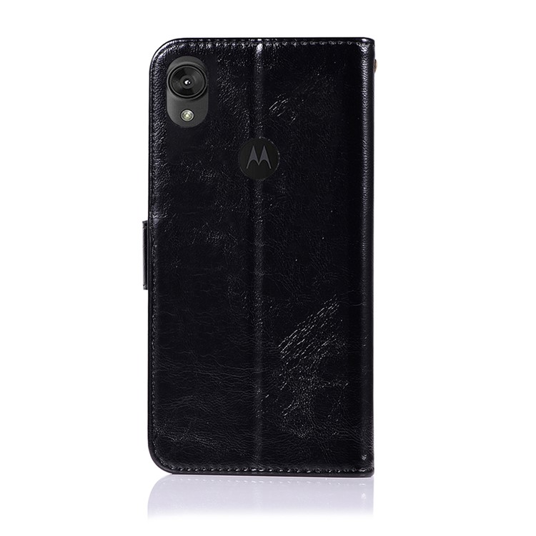 Premium Vintage Leather Wallet Case for Motorola Moto E6 - Black-3