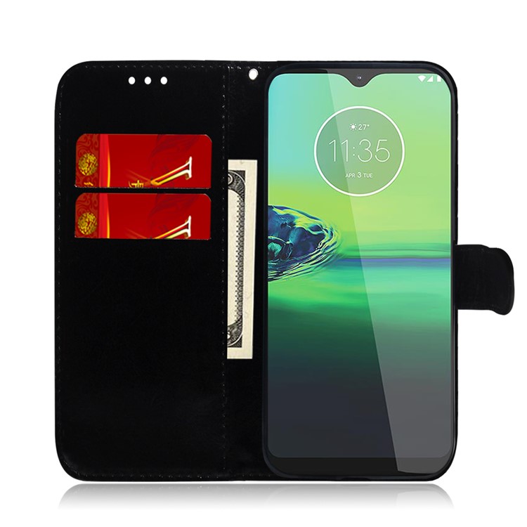 Dazzling Pure Color Leather Wallet Stand Cell Phone Case for Motorola Motorola Moto G8 Play/One Macro  - Black-8