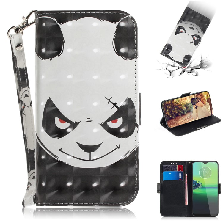 Pattern Printing Light Spot Decor Leather Wallet Stand Case for Motorola One Macro / Moto G8 Play - Panda Pattern-1