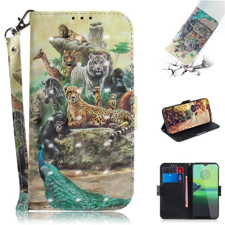 Pattern Printing Light Spot Decor Leather Wallet Stand Case for Motorola One Macro / Moto G8 Play - Animal World-1