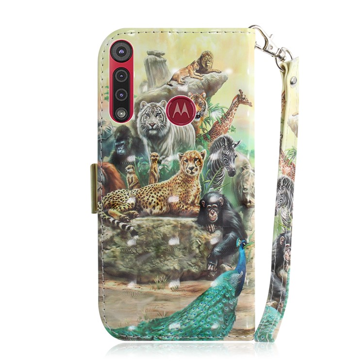 Pattern Printing Light Spot Decor Leather Wallet Stand Case for Motorola One Macro / Moto G8 Play - Animal World-3