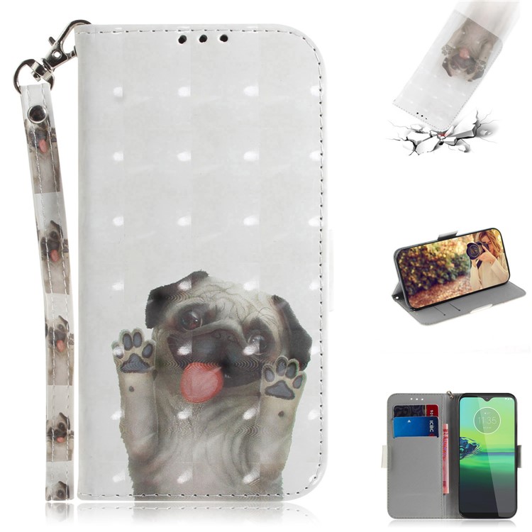Pattern Printing Light Spot Decor Leather Wallet Stand Case for Motorola One Macro / Moto G8 Play - Dog-1