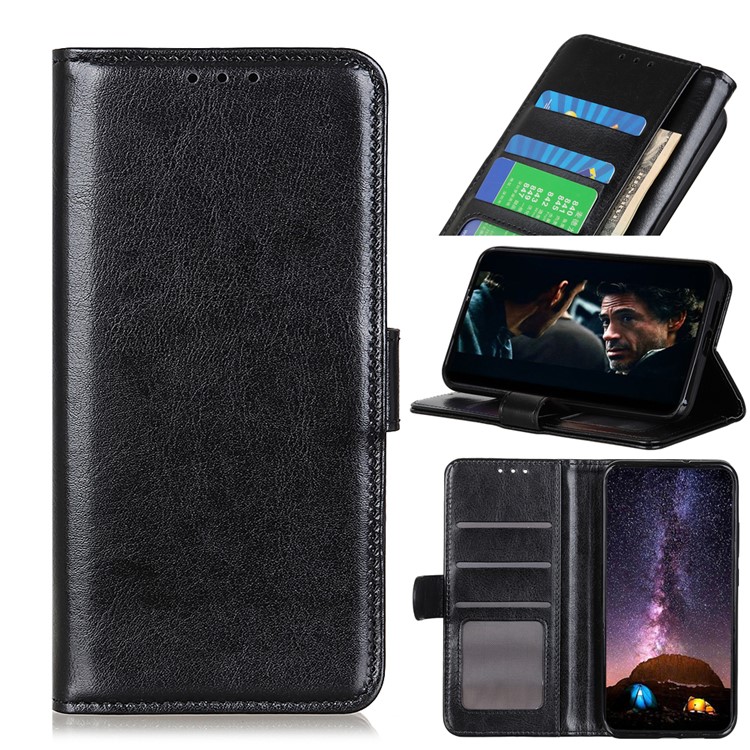 Crazy Horse Leather Wallet Case with Photo Slot for Motorola Moto G8 Plus - Black-1