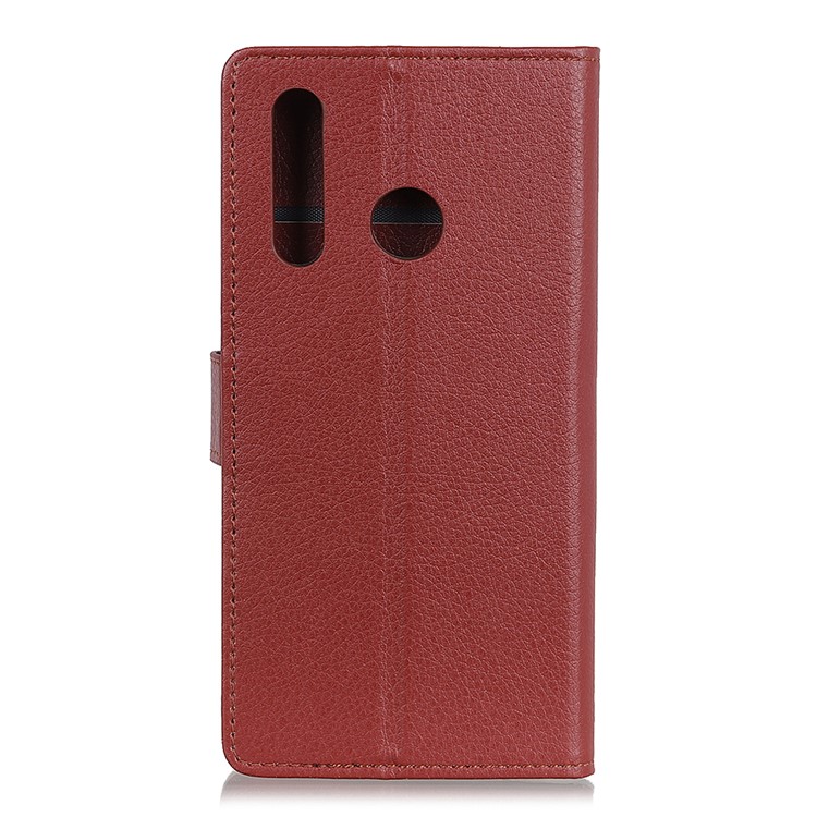 Litchi Skin Leather Shell Cartet Case Para Motorola Moto G8 Plus - Castanho-10