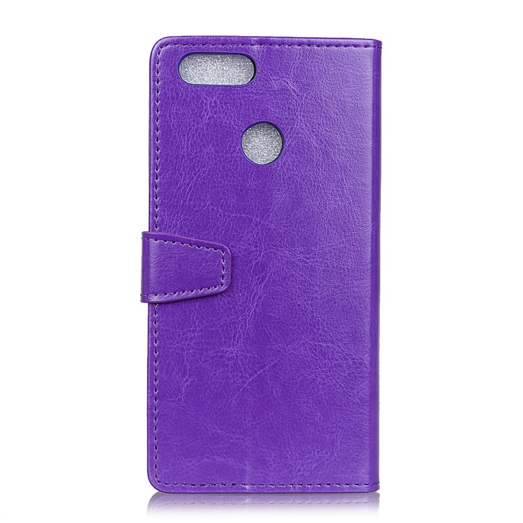 Crazy Horse Leather Wallet Stand Phone Case for Motorola Moto E6 Play - Purple-10