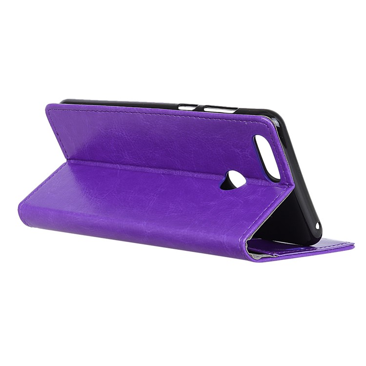 Crazy Horse Leather Wallet Stand Phone Case for Motorola Moto E6 Play - Purple-11