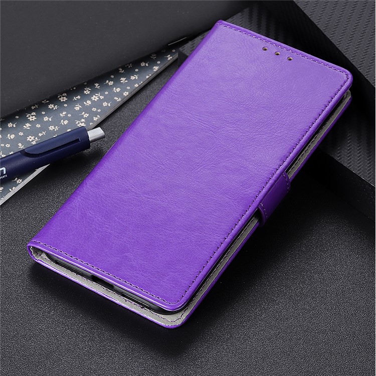 Crazy Horse Leather Wallet Stand Phone Case for Motorola Moto E6 Play - Purple-12