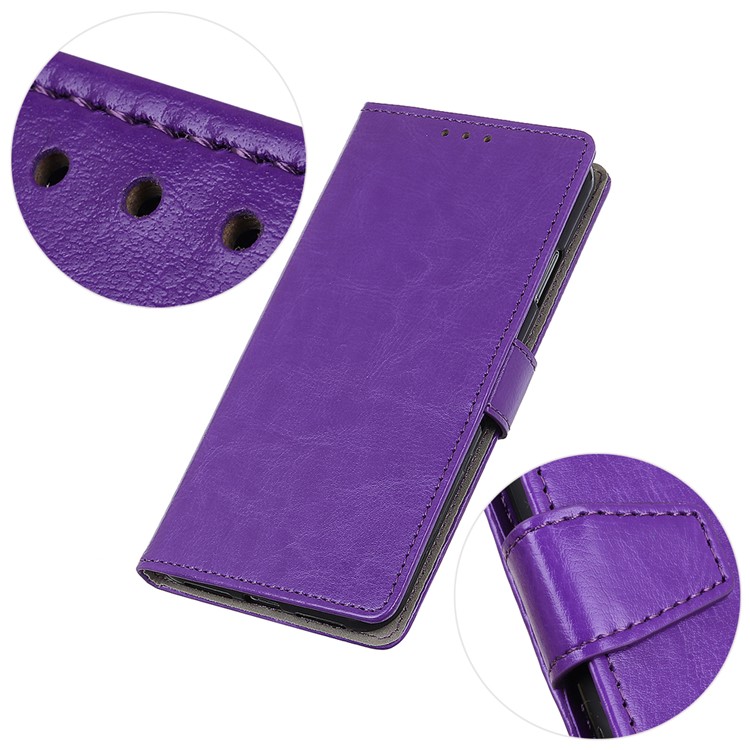 Crazy Horse Leather Wallet Stand Phone Case for Motorola Moto E6 Play - Purple-3
