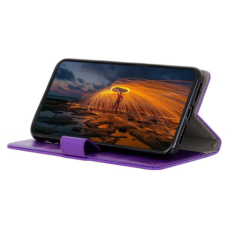 Crazy Horse Leather Wallet Stand Phone Case for Motorola Moto E6 Play - Purple-7