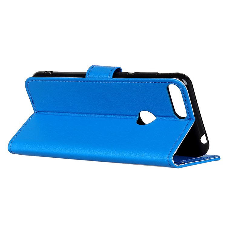 Litchi Skin Wallet Leather Stand Casing for Motorola Moto E6 Play - Blue-11