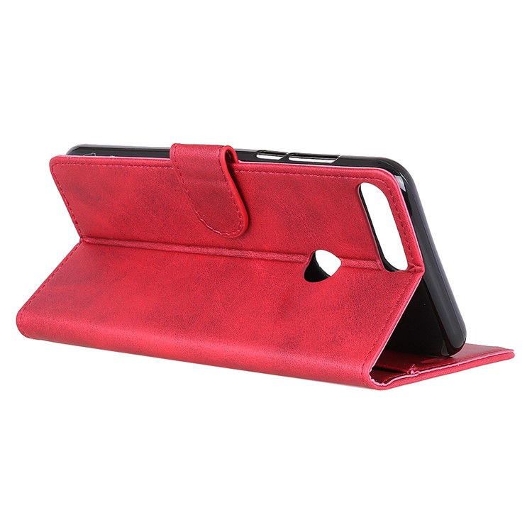 Matte Skin PU Leather Wallet Cover for Motorola Moto E6 Play - Red-11