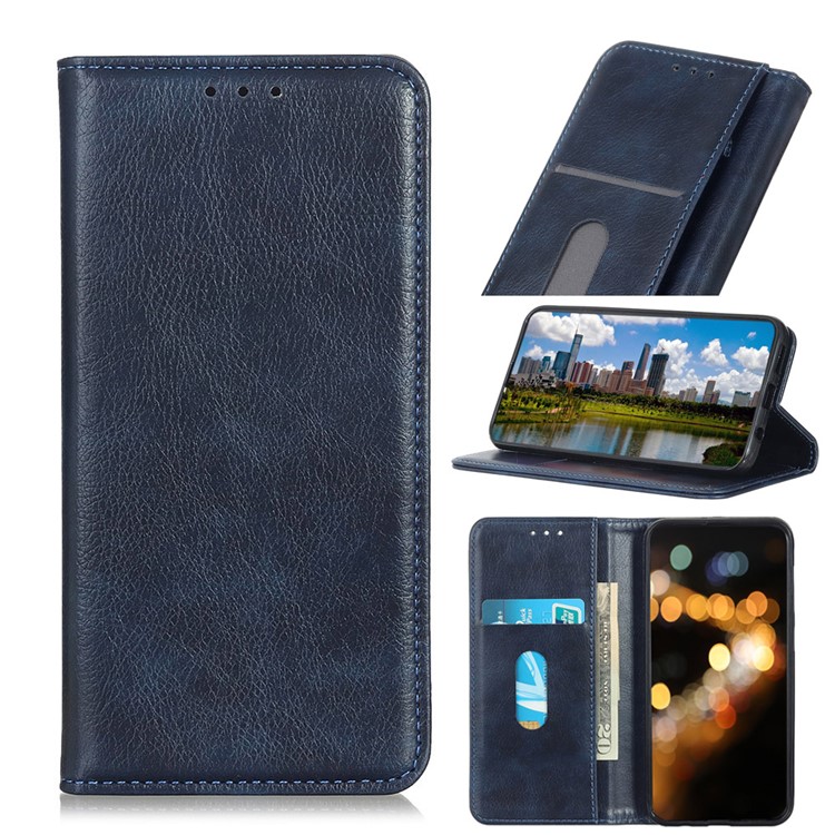 Auto-absorbed Litchi Texture Split Leather Cell Phone Case for Motorola Moto E6 Play - Blue-1