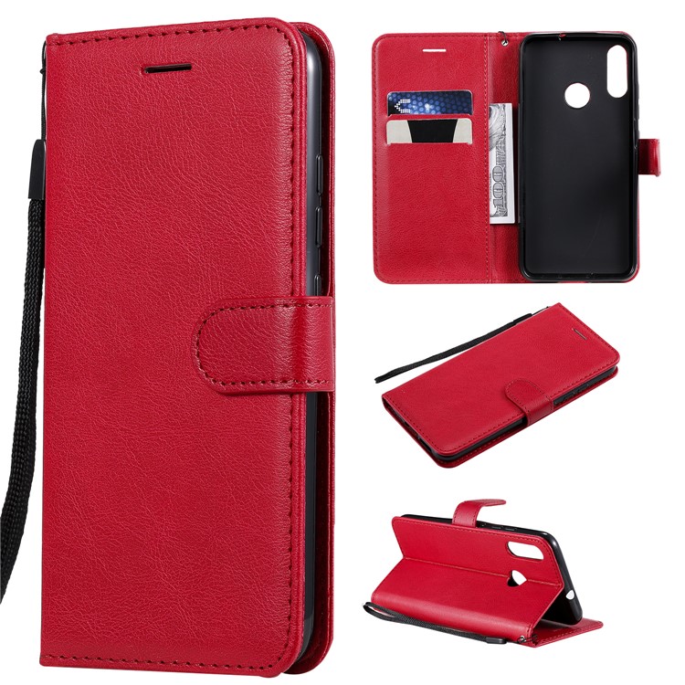 Wallet Leather Stand Case for Motorola Moto E6 Plus - Red-1