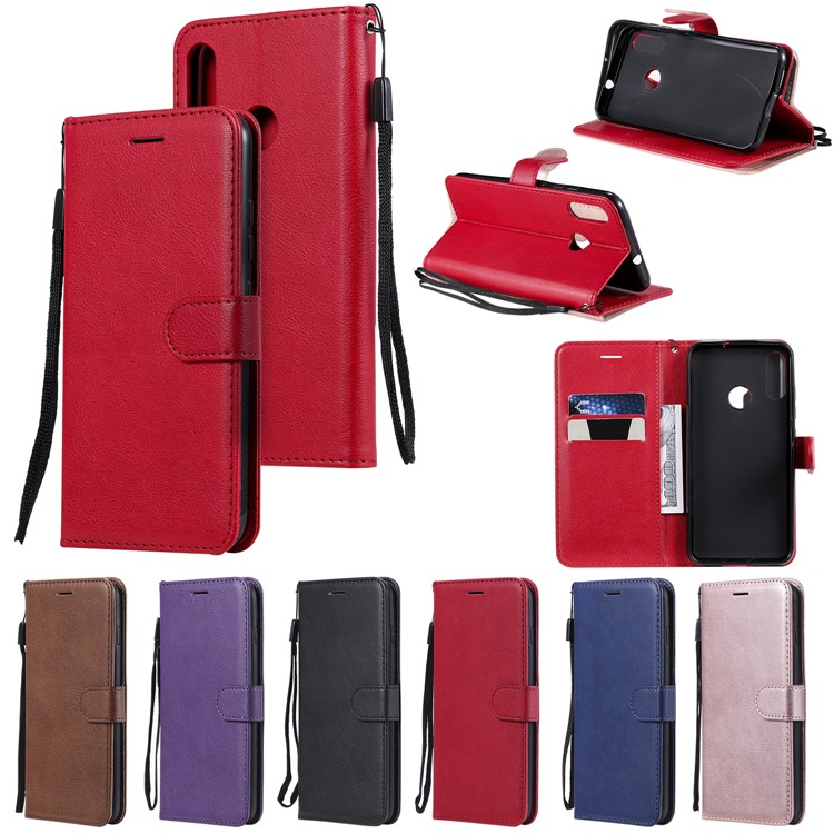 Wallet Leather Stand Case for Motorola Moto E6 Plus - Red-12