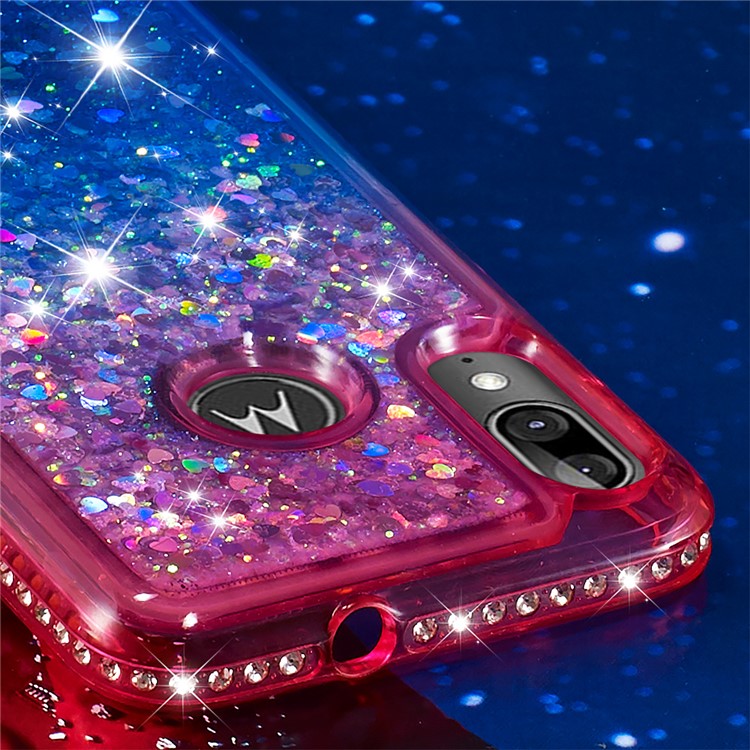 Gradient Glitter Powder Quicksand Rhinestone Decor TPU Case for Motorola Moto E6 Plus / E6s (2019) - Rose / Blue-3