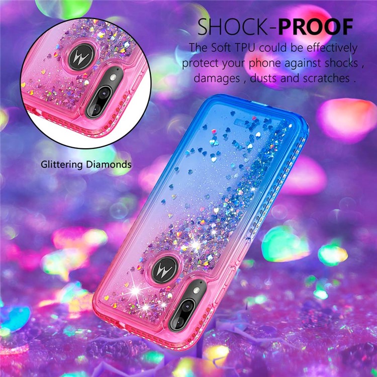 Gradient Glitter Powder Quicksand Rhinestone Decor TPU Case for Motorola Moto E6 Plus / E6s (2019) - Rose / Blue-4