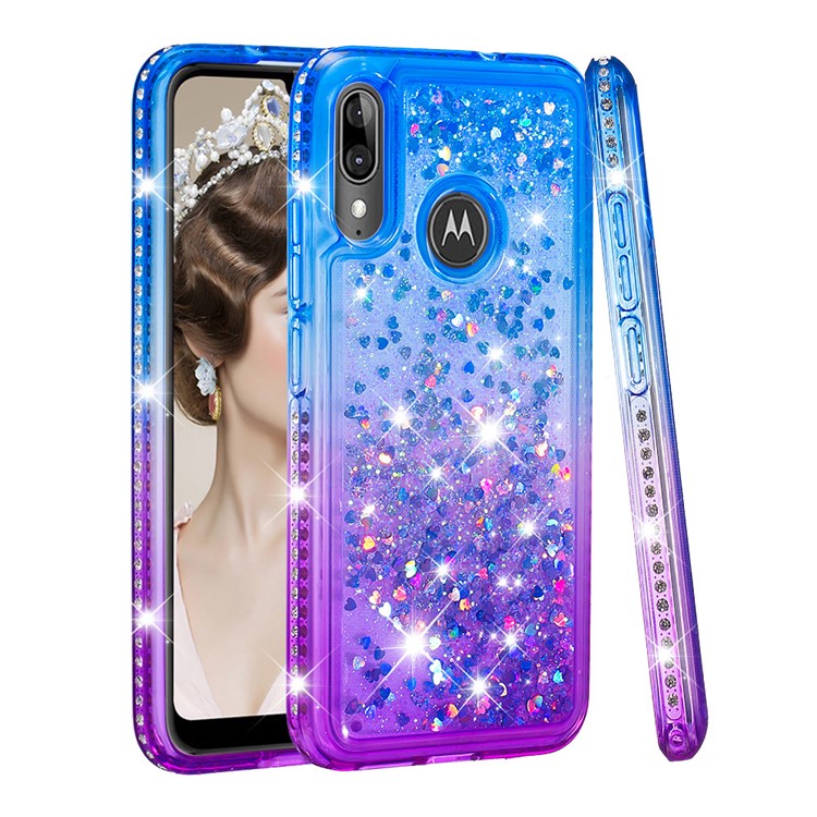 Gradient Glitter Powder Quicksand Rhinestone Decor TPU Case for Motorola Moto E6 Plus / E6s (2019) - Blue / Purple-1