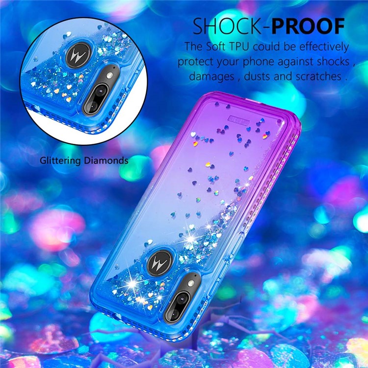 Gradient Glitter Powder Quicksand Rhinestone Decor TPU Case for Motorola Moto E6 Plus / E6s (2019) - Blue / Purple-4