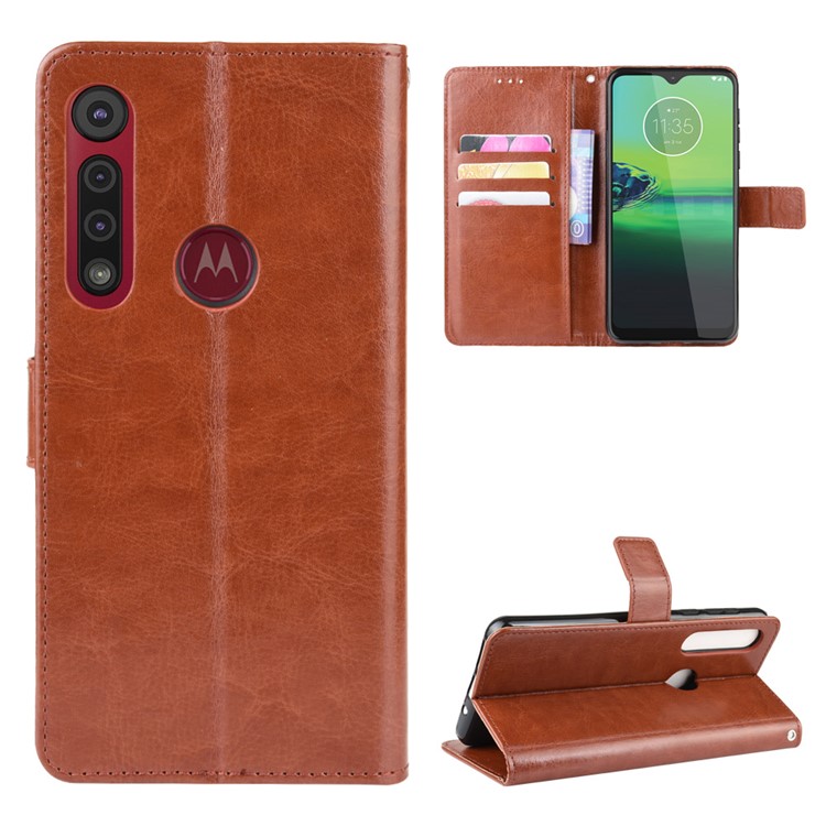 Crazy Horse Texture Leather Wallet Phone Casing for Motorola One Macro / Moto G8 Play - Brown-1