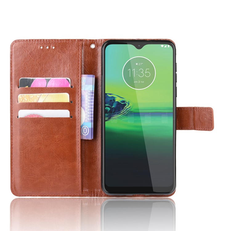 Crazy Horse Texture Leather Wallet Phone Casing for Motorola One Macro / Moto G8 Play - Brown-4