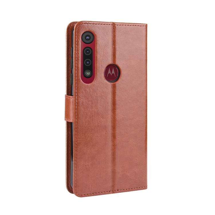 Crazy Horse Texture Leather Wallet Phone Casing for Motorola One Macro / Moto G8 Play - Brown-6