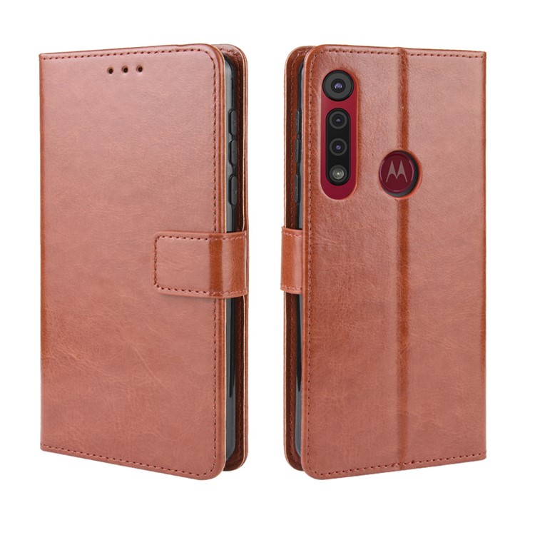 Crazy Horse Texture Leather Wallet Phone Casing for Motorola One Macro / Moto G8 Play - Brown-7