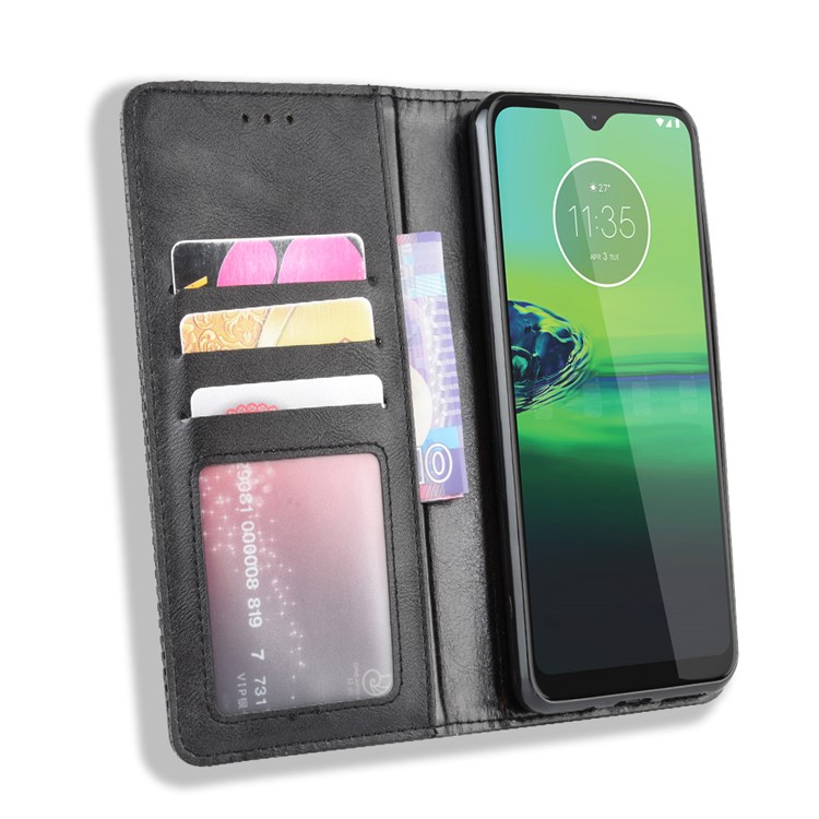 Vintage Style Stand Leather Wallet Stand Case for Motorola One Macro / Moto G8 Play - Black-4