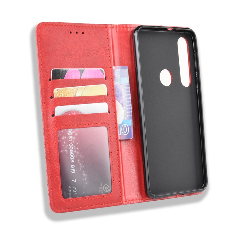Vintage Style Stand Leather Wallet Stand Case for Motorola One Macro / Moto G8 Play - Red-3