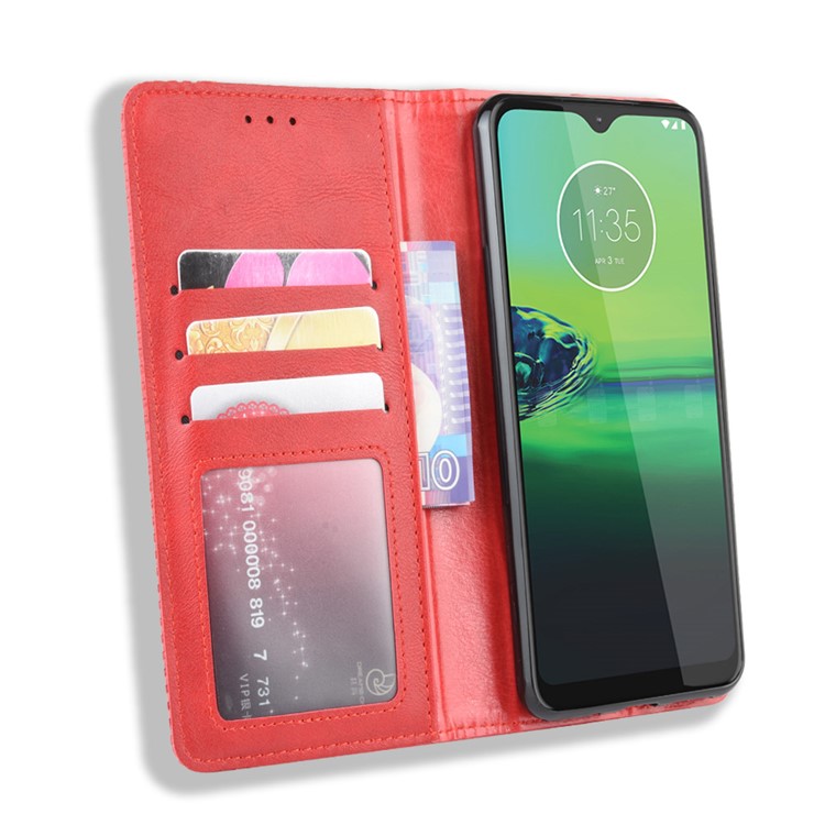 Vintage Style Stand Leather Wallet Stand Case for Motorola One Macro / Moto G8 Play - Red-4