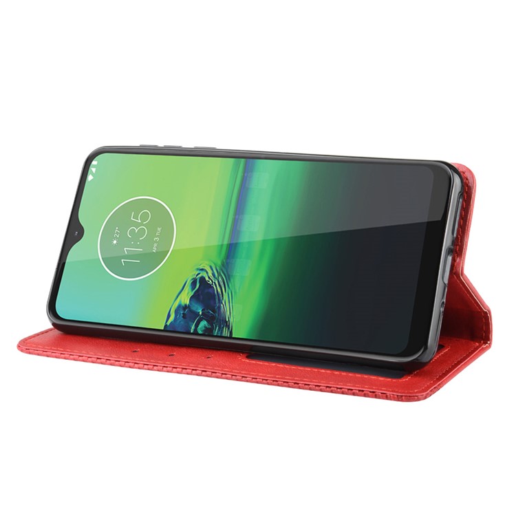 Vintage Style Stand Leather Wallet Stand Case for Motorola One Macro / Moto G8 Play - Red-5