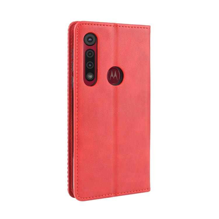 Vintage Style Stand Leather Wallet Stand Case for Motorola One Macro / Moto G8 Play - Red-6