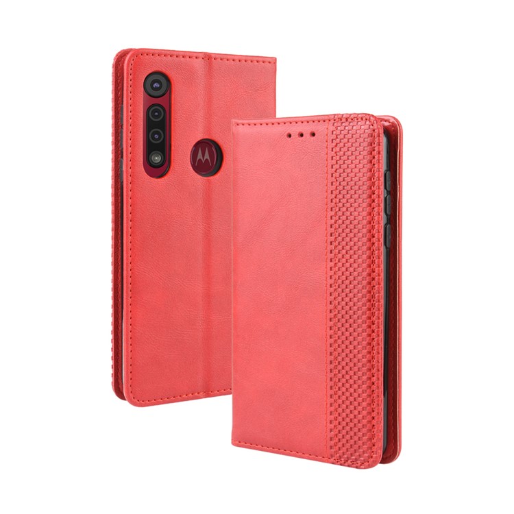 Vintage Style Stand Leather Wallet Stand Case for Motorola One Macro / Moto G8 Play - Red-7