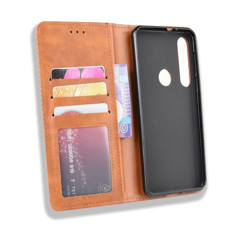 Vintage Style Stand Leather Wallet Stand Case for Motorola One Macro / Moto G8 Play - Brown-3