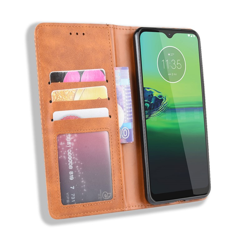 Vintage Style Stand Leather Wallet Stand Case for Motorola One Macro / Moto G8 Play - Brown-4