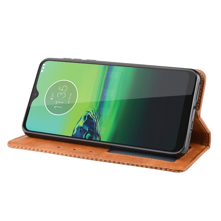Vintage Style Stand Leather Wallet Stand Case for Motorola One Macro / Moto G8 Play - Brown-5